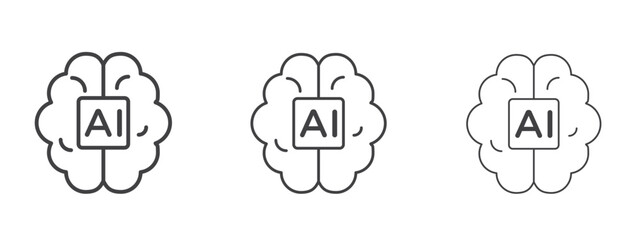 AI brain icon in linear, outline icon isolated on white background