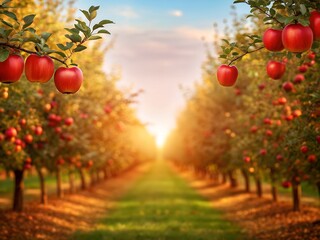 Ripe red apples on branches in an autumn orchard apple orchard