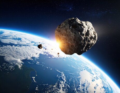 An enormous meteor hurtling towards earth in a cosmic scene of potential impact.