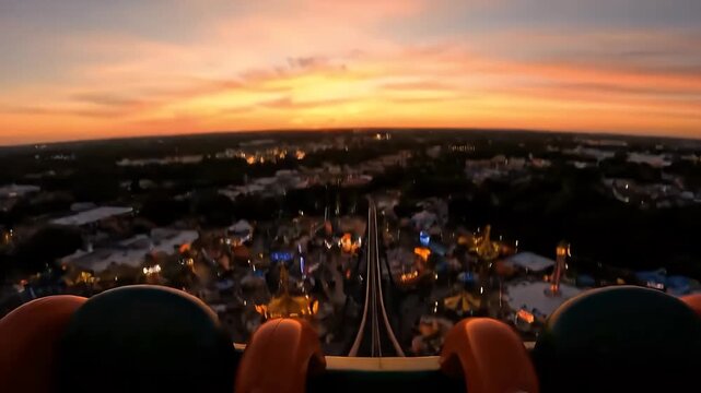 POV Rollercoaster Ride at Sunset
