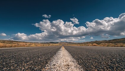Fototapeta premium Empty highway stretches into a vast, sunny sky