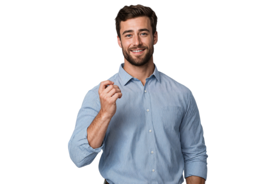 Portrait of a handsome male teacher smiling and ready for teaching in the class, isolated on transparent background