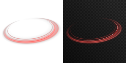 Futuristic glowing neon red ring with smooth shine, isolated on transparent background. Bright circular frame for sci-fi backgrounds, banners, posters, or vibrant nightclub and party themed designs.
