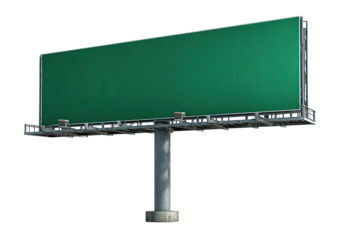 Empty green billboard, mounted on a metal support structure