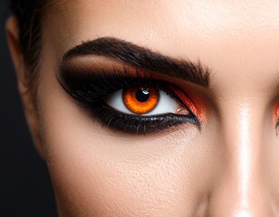Obraz premium Halloween Vampire Make Up - Mystical Gaze with Fiery Eyes and Winged Liner