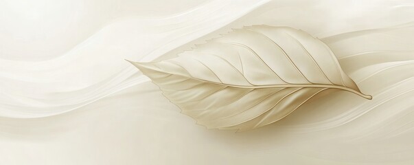 Obraz premium A single detailed beige leaf floating over abstract wavy patterns
