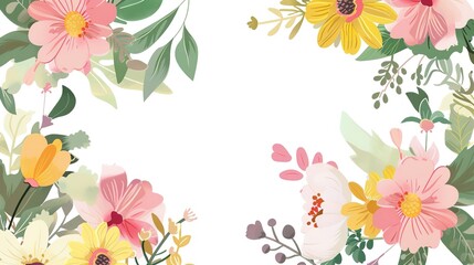Blooming Charm: Delightful Picture of Flower Bouquet on White Cartoon Background – Vibrant Roses with Curved Petals, Sunflowers with Big Smiling Centers, Fluffy Daisies,