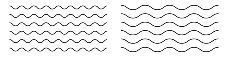 Vector water waves. Set of wavy zigzag lines.