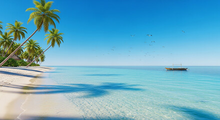 AI generate a beautiful view summer vacation at the beach with clear sky view and blue sea