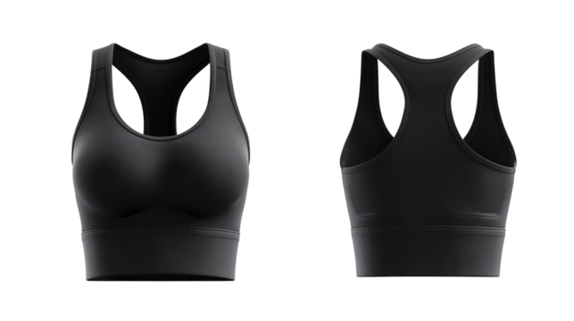 Black sport bra for female front and back transparent background