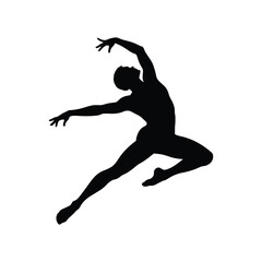 Silhouette of a male ballet dancer in a dynamic leaping pose