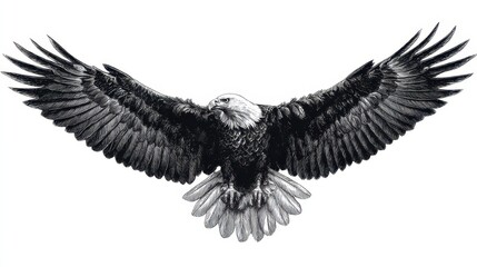 Obraz premium Artistic Illustration of a Bald Eagle in Flight, Wings Spread Wide, Capturing the Essence of Eagle Hunting in Nature