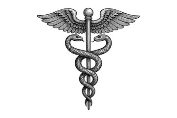 Intricate caduceus design with dual serpents and wings