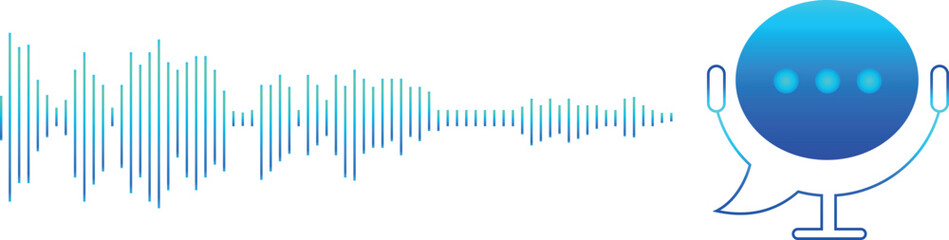 Futuristic bubble speech sound wave voice communication. Chatbot, virtual service, customer support. AI Blue   Virtual smart assistant icon. Personal assistant concept. Gradient, Technology concept