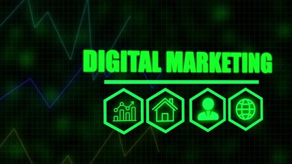 Digital Marketing business concept on a flashing computer monitor with moving graphs and data. histogram business graph Statistic and data, information infographic on digital technology strategy - Powered by Adobe
