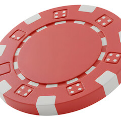 Naklejka premium Close-up, a single red poker chip with white rectangular inlays and four-dot patterns