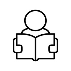 Iconic 3D vector illustration of a man reading a book, a symbol of knowledge and business concepts