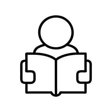 Iconic 3D vector illustration of a man reading a book, a symbol of knowledge and business concepts
