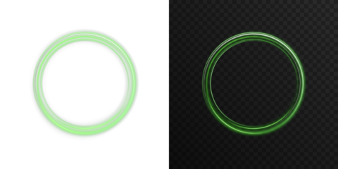 Abstract glowing light rings in neon green color. Futuristic motion circle for digital artwork, high-tech banners, gaming UI, space-inspired backgrounds and illuminated particle effects.
