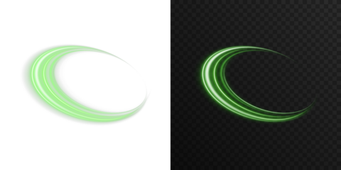 Sci-fi neon light loops in electric green color with eclipse glow. Suitable for space design, modern UI, holographic animation, energy visualization, and technology-focused compositions.