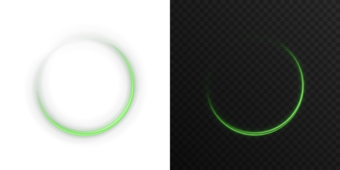 Neon glowing green rings with orbit effect and radial flare. Futuristic digital halo in dark space. Ideal for sci-fi design, UI interface, cosmic backgrounds, vibrant tech posters and energy concept
