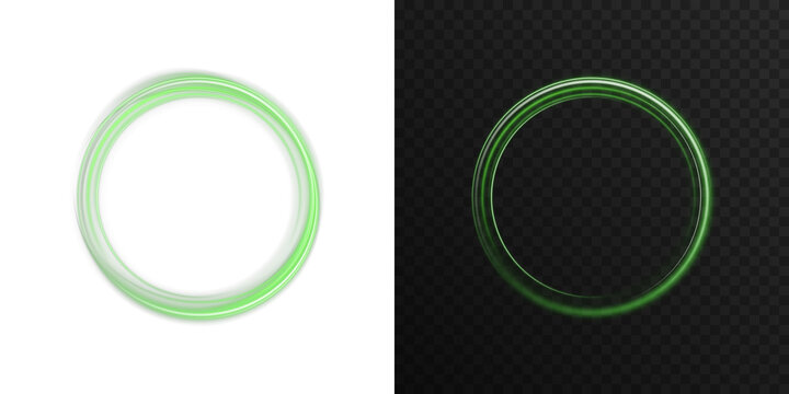 Abstract glowing light rings in neon green color. Futuristic motion circle for digital artwork, high-tech banners, gaming UI, space-inspired backgrounds and illuminated particle effects.