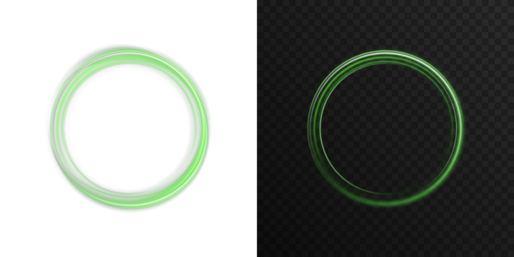 Abstract glowing light rings in neon green color. Futuristic motion circle for digital artwork, high-tech banners, gaming UI, space-inspired backgrounds and illuminated particle effects.