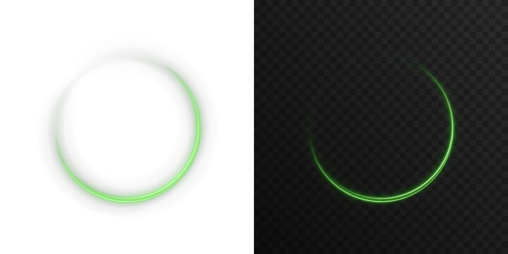 Neon glowing green rings with orbit effect and radial flare. Futuristic digital halo in dark space. Ideal for sci-fi design, UI interface, cosmic backgrounds, vibrant tech posters and energy concept