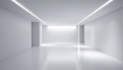 Empty White Modern Interior &ndash; Futuristic Minimalist Room with Lighting