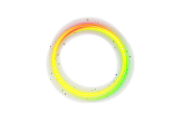 Naklejka premium Glowing neon ellipse light trail with pink, blue, and purple gradient colors on dark background. Abstract futuristic energy flow ring, magic portal design, dynamic swirl curve with transparency for mo