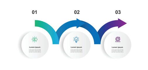 Design template infographic vector element. 3 step journey circle and arrow concept. Vector illustration can be used for workflow layout, business presentation and web graphic design 