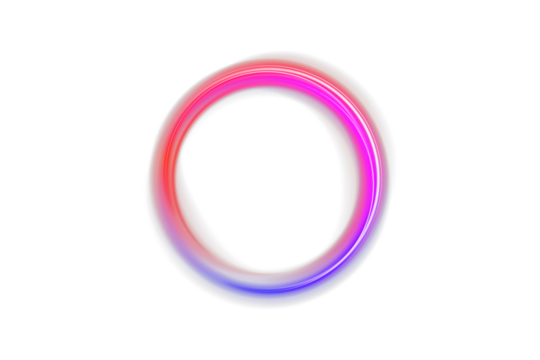 Glowing neon ellipse light trail with pink, blue, and purple gradient colors on dark background. Abstract futuristic energy flow ring, magic portal design, dynamic swirl curve with transparency for mo