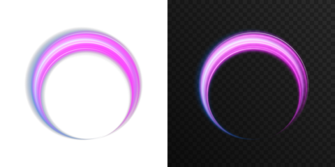 Futuristic glowing neon ellipse in vivid pink, blue, and violet tones on transparent dark background. Magic swirl ring energy flow, abstract portal light effect for sci-fi scenes, fantasy art, and dig