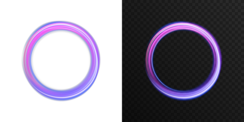 Abstract neon glowing ellipse with vibrant gradient colors of pink, purple, and blue. Futuristic magic circle light effect, energy tunnel swirl, dynamic curve ring for sci-fi design, fantasy backgroun