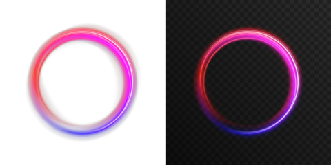 Energy flow neon ellipse glowing with blue, pink, and purple gradient. Futuristic magic circle, dynamic swirl light effect, abstract portal design for fantasy art, sci-fi scenes, and modern digital mo