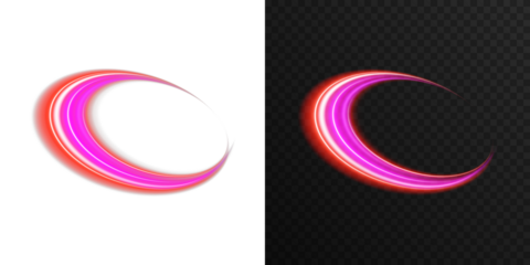 Neon light ellipse with dynamic swirl effect, bright gradient colors in pink, blue, and purple. Abstract magic portal, futuristic energy ring for sci-fi fantasy backgrounds, modern illustration, and v