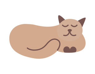 Domestic cat lying and sleeping. Cute simple flat animal character. Happy pet.