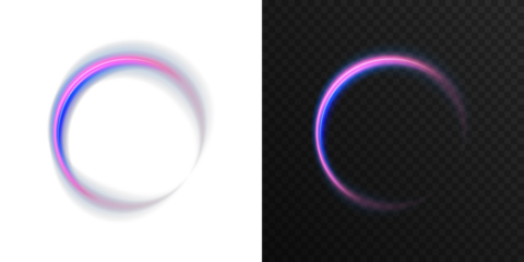 Futuristic glowing neon ellipse in vivid pink, blue, and violet tones on transparent dark background. Magic swirl ring energy flow, abstract portal light effect for sci-fi scenes, fantasy art, and dig
