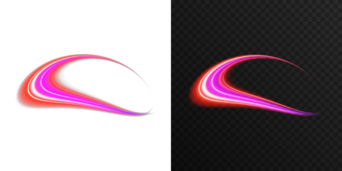 Glowing neon ellipse light trail with pink, blue, and purple gradient colors on dark background. Abstract futuristic energy flow ring, magic portal design, dynamic swirl curve with transparency for mo