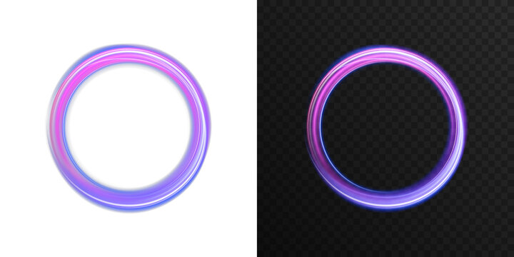 Abstract neon glowing ellipse with vibrant gradient colors of pink, purple, and blue. Futuristic magic circle light effect, energy tunnel swirl, dynamic curve ring for sci-fi design, fantasy backgroun