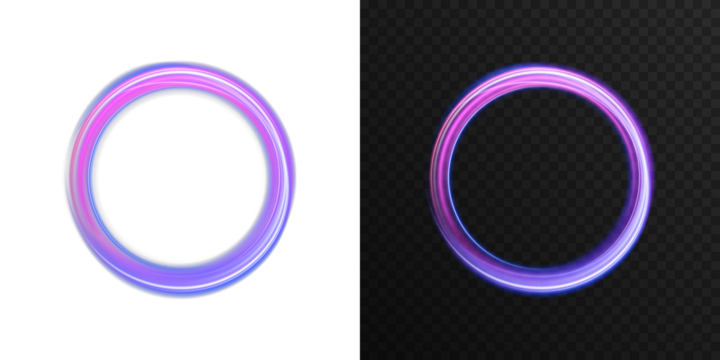 Abstract neon glowing ellipse with vibrant gradient colors of pink, purple, and blue. Futuristic magic circle light effect, energy tunnel swirl, dynamic curve ring for sci-fi design, fantasy backgroun