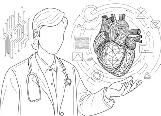 Doctor Examining Heart with AI Medical Scan Technology, Innovation