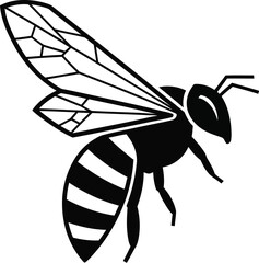 Black honeybee illustration on a plain background, vector graphic