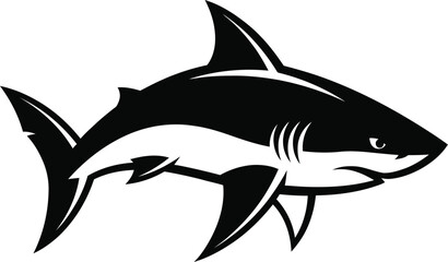 Obraz premium Black and White Shark Illustration on a Clean White Background