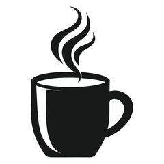 Black and White Coffee Cup Icon with Steam