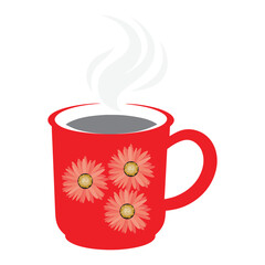 PRed Floral Coffee Mug with Steam