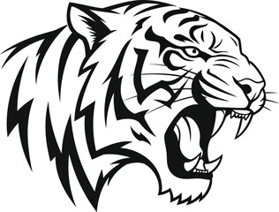Roaring Tiger Head with Black Stripes on a Plain Background