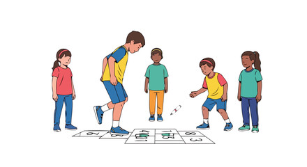 Obraz premium kids playing fun educational number hop scotch game