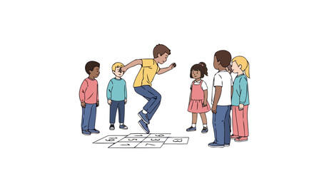 Obraz premium kids playing hopscotch fun educational game for children