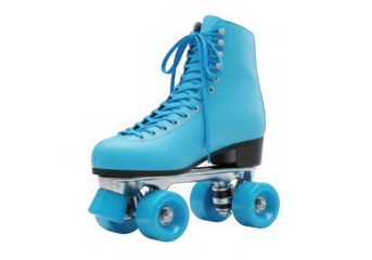 Single light blue roller skate sport equipment isolated on transparent background